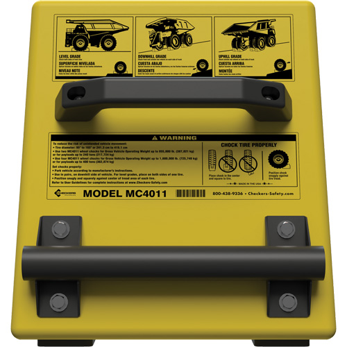 Checkers Safety Heavy-Duty Ultra Class Mining Wheel Chock, HDPE, Yellow, 14-1/2" W x 17-1/2" D x 16" H WestPier
