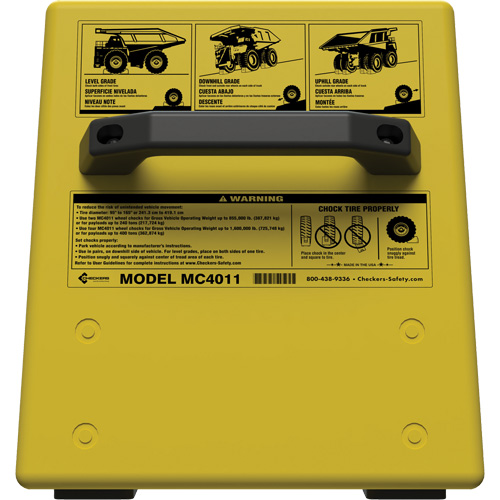 Checkers Safety Heavy-Duty Ultra Class Mining Wheel Chock without Bracket, HDPE, Yellow, 14-1/2" W x 17-1/2" D x 16" H WestPier