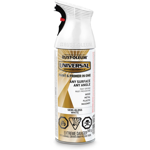 Universal&reg; Enamel Paint & Primer In One, White, Semi-Gloss, Aerosol Can WestPier