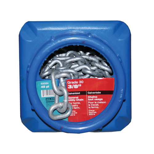 Hot-Dipped Galvanized Chains, Carbon Steel, 3/8" x 45' (13.7 m) L, Grade 30, 2650 lbs. (1.325 tons) Load Capacity WestPier