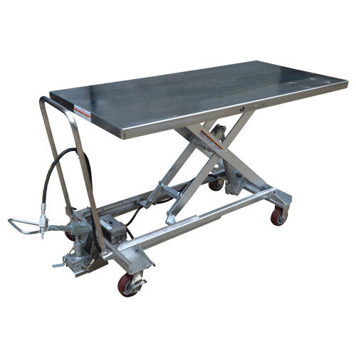 Pneumatic Hydraulic Scissor Lift Table, Stainless Steel, 63" L x 31-1/2" W, 1000 lbs. Cap. WestPier