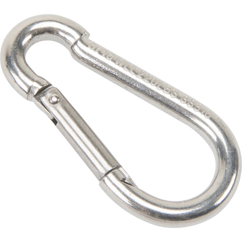 Mousqueton en acier inoxydable, 220 lb (0,11 tonne) Charge d'utilisation max., 3/16" Taille, 5/16" Oeil WestPier