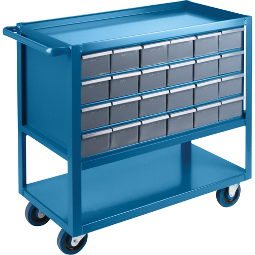 Chariot &agrave; tablette avec tiroir, 1200 lb Capacit&eacute;, Acier, 18" x la, 35" x ha, 36" p, Roues en Caoutchouc, Enti&egrave;rement soud&eacute;, 24 tirroirs WestPier
