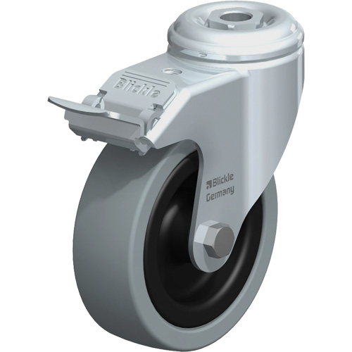 Light-Duty Caster, Swivel with Brake, 4" (101.6 mm), Solid Rubber, 242 lbs. (110 kg.) WestPier