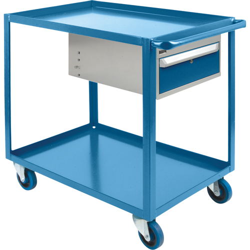 Heavy Duty Shelf Cart with Drawer, 1200 lbs. Capacity, Steel, 24" x W, 36" x H, 39" D, Rubber Wheels, All-Welded, 1 Drawers WestPier