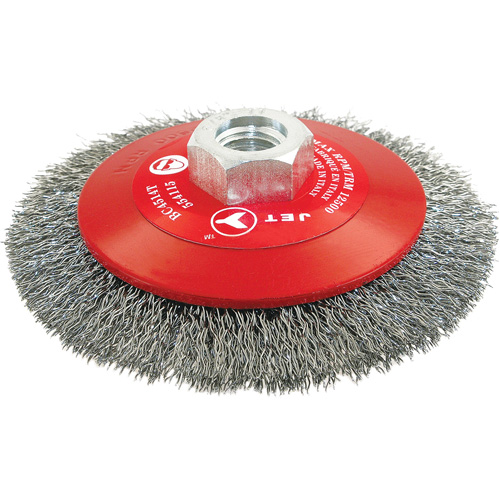 Brosse conique biseaut&eacute;e &agrave; fils sertis, haute performance, Dia. 4-1/2", Fils 0,014", Arbre 5/8"-11, Acier WestPier