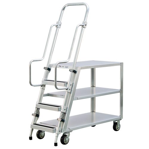 Aluminum Stock Picking Ladder Cart, Aluminum, 22" W x 51-1/2" D, 3 Shelves, 800 lbs. Capacity WestPier