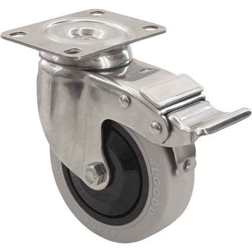 2309 Caster with Double Locking Brake, Swivel with Brake, 4" (101.6 mm), Envirothane Grey, 350 lbs. (158.8 kg.) WestPier