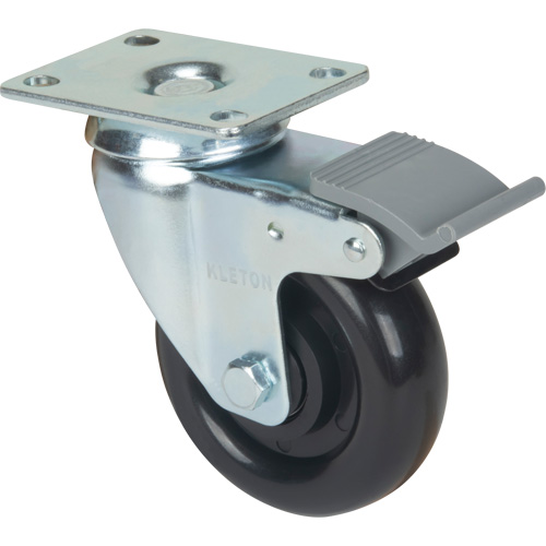Caster, Swivel with Brake, 4" (101.6 mm), Polyolefin, 250 lbs. (113.4 kg) WestPier