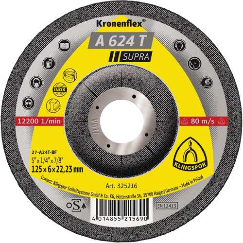 A 624 T Supra Kronenflex&reg; Grinding Disc, 5" x 1/4", 7/8" Arbor WestPier
