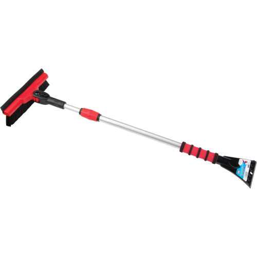 Snow Brush With Pivot Head, Telescopic, Rubber Squeegee Blade, 52" Long, Black/Red WestPier