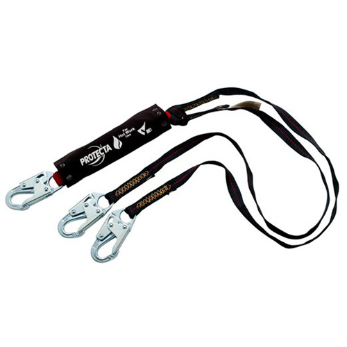 PRO Shock-Absorbing Lanyard, 6', Snap Hook Center, Snap Hook Leg Ends, Kevlar&reg; WestPier