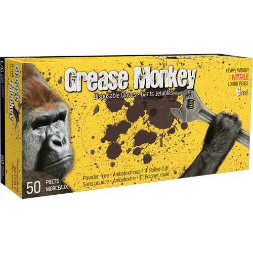 Gants Grease Monkey, Grand, Nitrile, 8 mils, Sans poudre, Noir WestPier