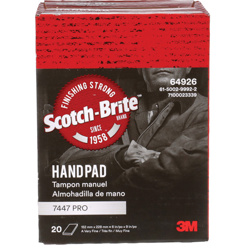 Tampons manuels Scotch-Brite 7447, Oxyde d'aluminium, 9" x 6", Grain Tr&egrave;s fin WestPier
