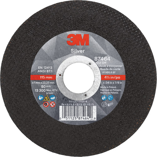 Silver Cut-Off Wheel, 4-1/2" x 0.04", 7/8" Arbor, Type 1, Ceramic, 13300 RPM WestPier