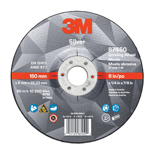 Silver Depressed Centre Grinding Wheel, 5" x 1/4", 7/8" Arbor, Ceramic, Type 27 WestPier