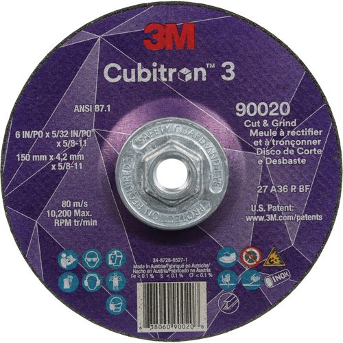 Cubitron 3 Cut & Grind Wheel, 6" x 5/32", 5/8"-11 Arbor, Type T27, 36+ Grit, Ceramic WestPier