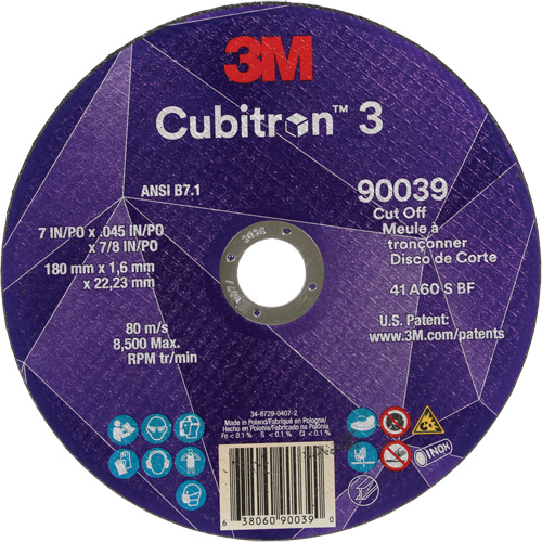 Meule &agrave; tronçonner Cubitron 3, 7" x 0,09", Arbre de 7/8", Type T27, C&eacute;ramique, 8500 Tr/min WestPier