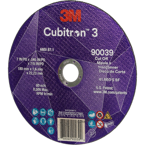 Meule &agrave; tronçonner Cubitron 3, 7" x 0,09", Arbre de 7/8", Type T27, C&eacute;ramique, 8500 Tr/min WestPier