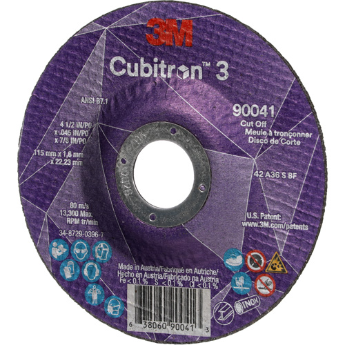 Cubitron 3 Cut-Off Wheel, 4-1/2" x 0.045", 7/8" Arbor, Type T27, Ceramic, 13300 RPM WestPier