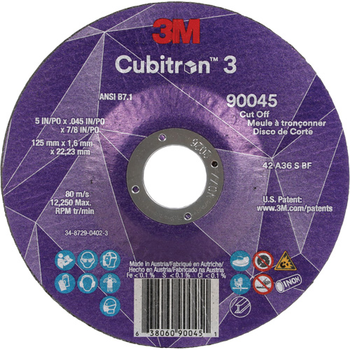Cubitron 3 Cut-Off Wheel, 5" x 0.045", 7/8" Arbor, Type T27, Ceramic, 12250 RPM WestPier