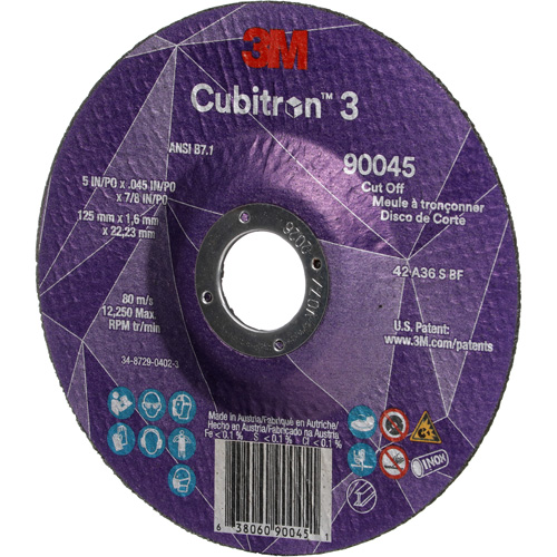 Cubitron 3 Cut-Off Wheel, 5" x 0.045", 7/8" Arbor, Type T27, Ceramic, 12250 RPM WestPier