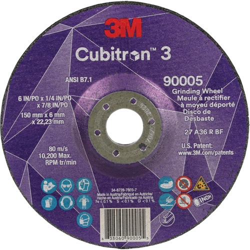 Cubitron 3 Depressed Centre Grinding Wheel, 6" x 1/4", 7/8" Arbor, Ceramic, Type T27 WestPier