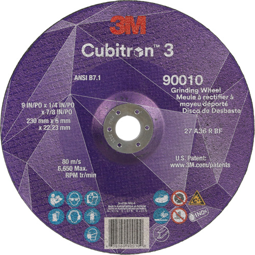 Meule a moyeu d&eacute;port&eacute; Cubitron 3, 9" x 1/4", Arbre 7/8", C&eacute;ramique, Type T27 WestPier
