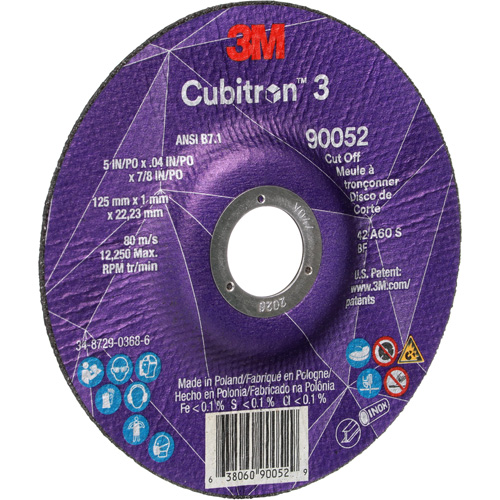 Cubitron 3 Cut-Off Wheel, 5" x 0.04", 7/8" Arbor, Type 27, Ceramic, 60 RPM WestPier