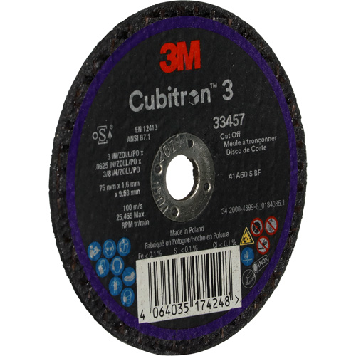 Cubitron 3 Cut-Off Wheel, 3" x 0.063", 3/8" Arbor, Ceramic WestPier