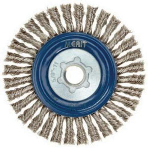 Brosse &agrave; fils nou&eacute;s pour cordons de soudure pour meuleuse angulaire, Dia. 5", Fils 0,02", Arbre 5/8"-11, Acier inoxydable WestPier