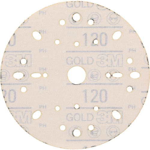 Hookit Gold Abrasive Disc, 6" Dia., 120 Grit, Aluminum Oxide, C-Weight WestPier