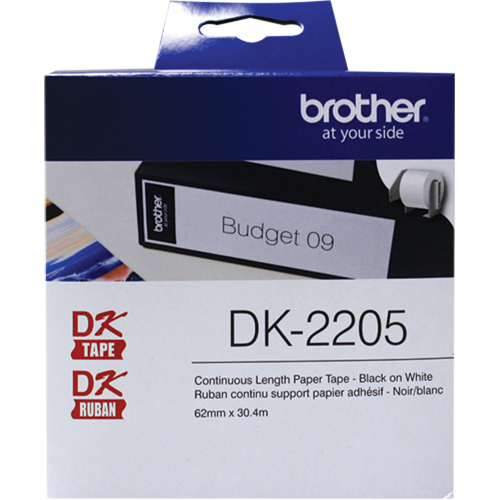 DK Series Continuous Length Label Tape, Paper, Black on White, 2-1/2" Width WestPier