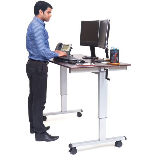 Adjustable Stand-Up Workstations, Stand-Alone Desk, 48-1/2" H x 59" W x 29-1/2" D, Walnut WestPier