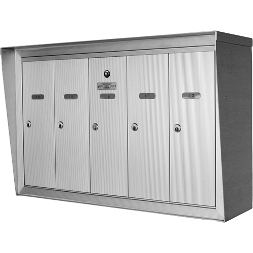Single Deck Mailboxes, Wall -Mounted, 16" x 5-1/2", 5 Doors, Aluminum WestPier