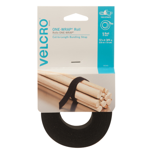 Ruban d'attaches One-Wrap, Boucle et crochet, 12' x 3/4", Auto-aggripant, Noir WestPier
