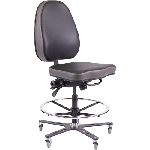 TF180 Ergonomic Industrial Chair, Mobile, Adjustable, Vinyl Seat, Black WestPier