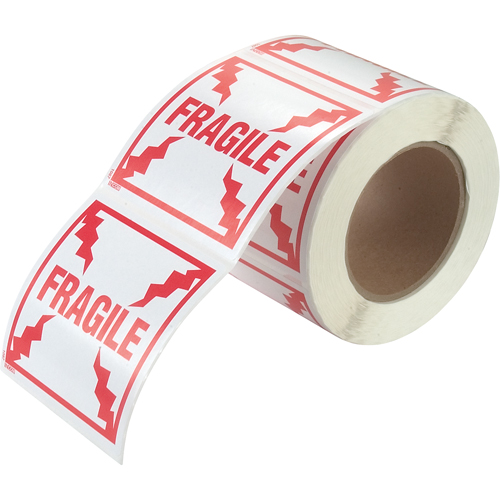 &eacute;tiquettes pour traitement sp&eacute;cial Fragile, 4" lo x 4" la, Rouge/blanc WestPier