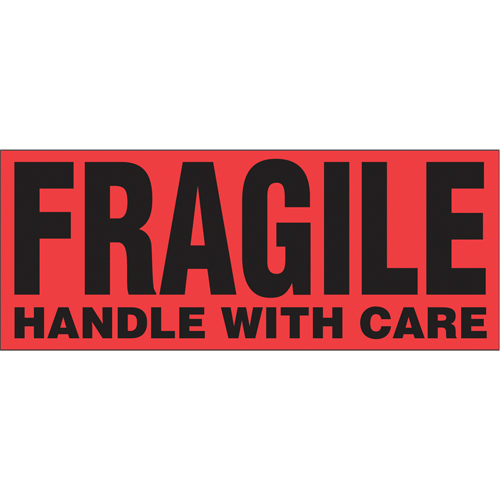 "Fragile Handle with Care" Special Handling Labels, 5" L x 2" W, Black on Red WestPier