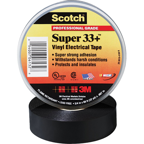 Rubans Super 33+ Scotch, 19 mm (3/4") x 20,1 m (66'), Noir, 7 mils WestPier