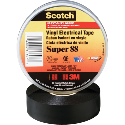 Rubans en vinyle Super 88 Scotch, 19 mm (3/4") x 20,1 m (66'), Noir, 8,5 mils WestPier