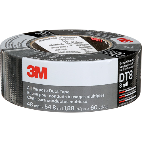 DT8 All-Purpose Duct Tape, 8 mils, Black, 48 mm (2") x 55 m (180') WestPier