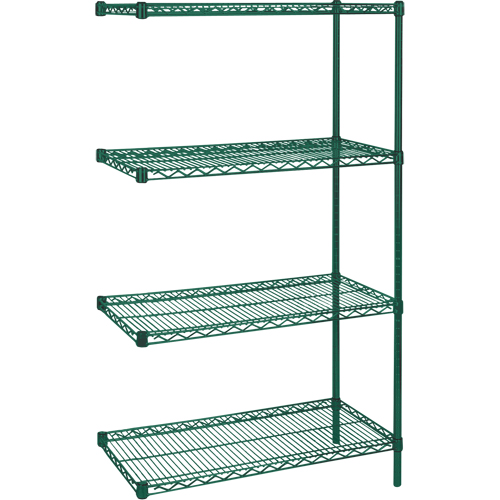 Heavy-Duty Green Epoxy Finish Wire Shelving, Add-On Kit, 4 Tiers, 36" W x 63" H x 18" D WestPier