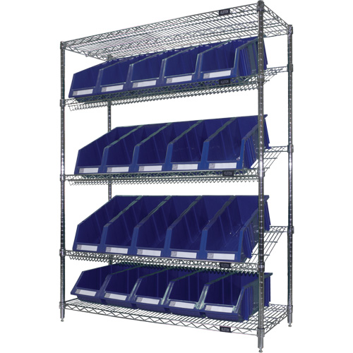 &eacute;tag&egrave;re en treillis m&eacute;tallique &agrave; tablettes inclin&eacute;es avec bacs, Tiers 5, 48" la x 63" h x 18" p WestPier