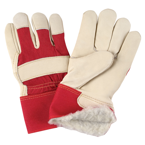 Gants d'ajusteur rouge & blanc doubl&eacute;s pour l'hiver de premi&egrave;re qualit&eacute;, Grand, Paume en Cuir fleur de vache, Doublure en Boa WestPier