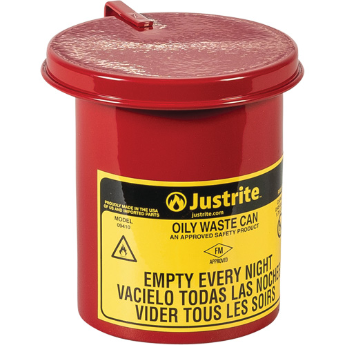 Mini bidons pour d&eacute;chets huileux pour dessus d'&eacute;tabli, Homologu&eacute; FM, 0,45 gal. US, Rouge WestPier