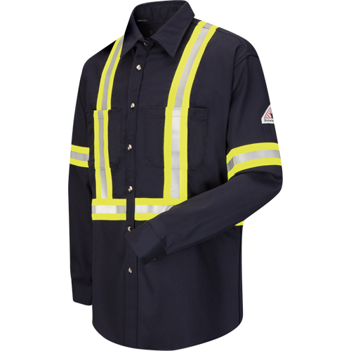 Work Shirt with Reflective Trim, Cotton/Nylon, Medium, High Visibility Orange WestPier