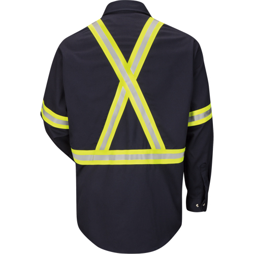 Work Shirt with Reflective Trim, Cotton/Nylon, Medium, High Visibility Orange WestPier