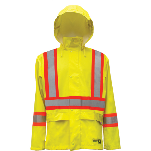 Hi-Vis FR/PU Safety Rain Jackets, Small, High Visibility Lime-Yellow WestPier