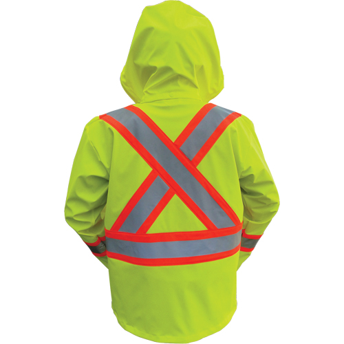 Hi-Vis FR/PU Safety Rain Jackets, Small, High Visibility Lime-Yellow WestPier